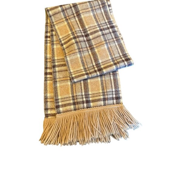 Plaid Wool & Cashmere Scarf With Fringe Ends - Picture 3 of 3